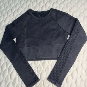 Offline By Aerie Dark Gray Long-Sleeve Ribbed Casual Neutral CropTop Sz S